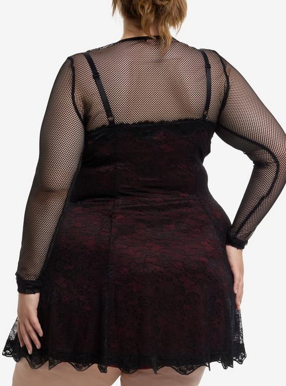 Hot Topic Black & Red Lace Twofer Long-Sleeve Dress Plus Size PURPLE