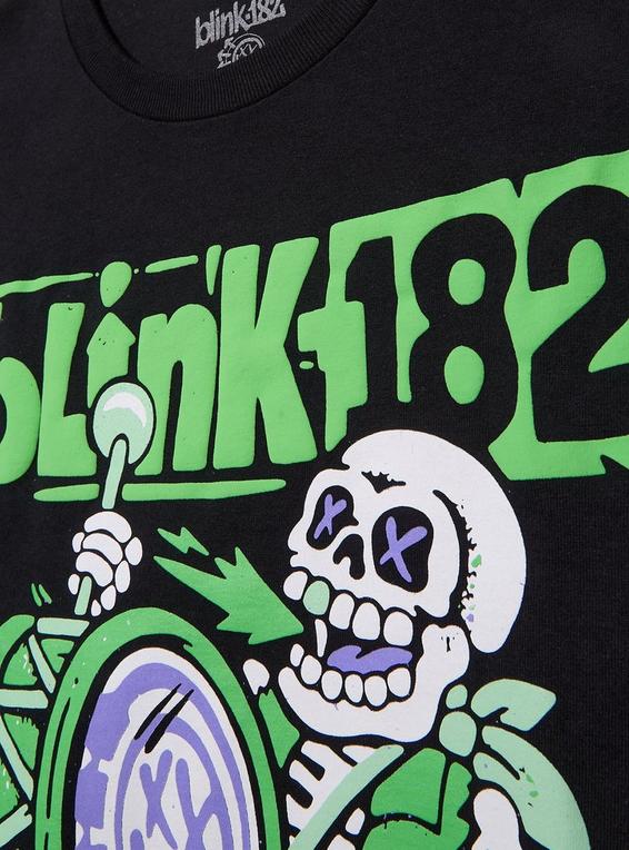 Hot Topic Blink-182 Marching Band Skeleton Puff Paint T-Shirt BLACK