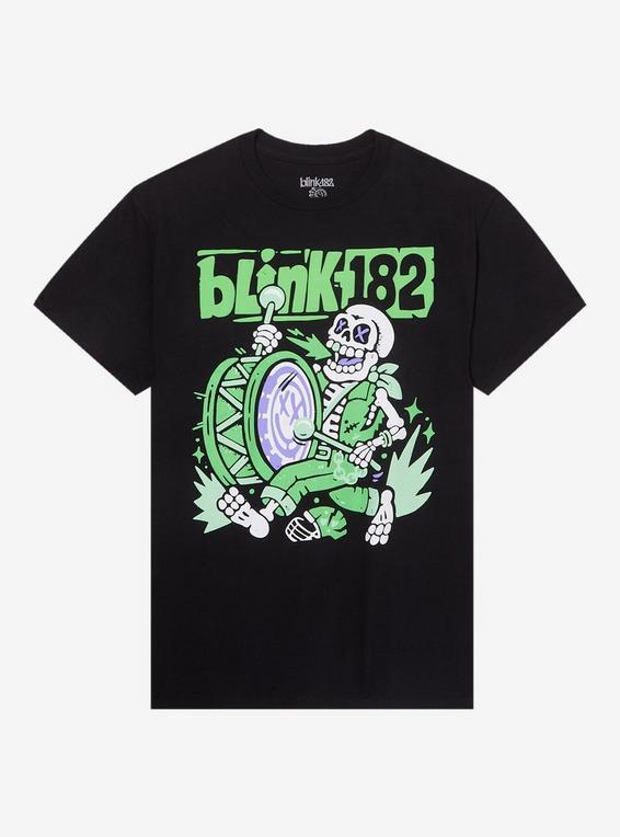 hot topic Blink-182 Marching Band Skeleton Puff Paint T-Shirt BLACK