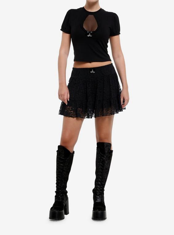 Hot Topic Cosmic Aura Black Mesh Keyhole Bat Charm Girls Baby T-Shirt BLACK