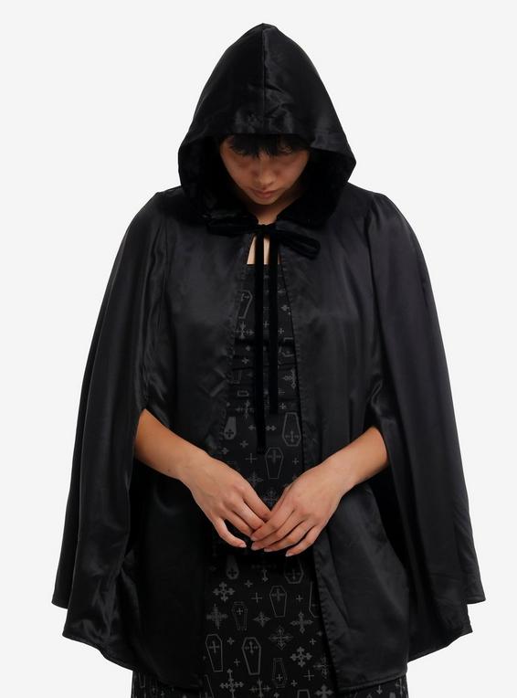 Hot Topic Cosmic Aura Black Velvet Girls Reversible Hooded Cape BLACK