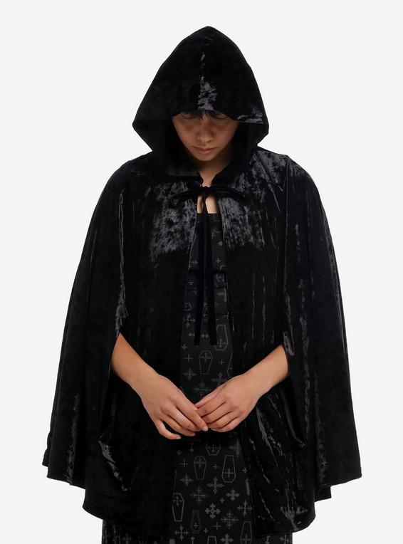 hot topic Cosmic Aura Black Velvet Girls Reversible Hooded Cape BLACK