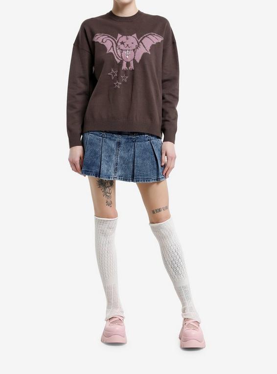 Hot Topic Daisy Street Vampire Bat Cross Charm Girls Sweater PURPLE