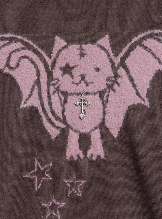 Hot Topic Daisy Street Vampire Bat Cross Charm Girls Sweater PURPLE