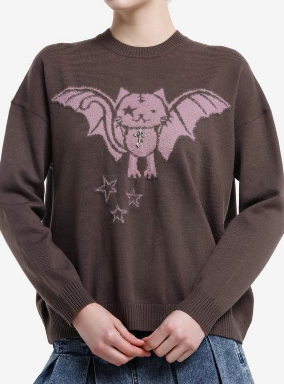 hot topic Daisy Street Vampire Bat Cross Charm Girls Sweater PURPLE