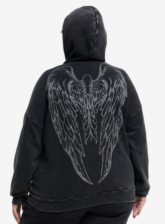 Hot Topic Defiant Wings & Filigree Washed Girls Hoodie Plus Size