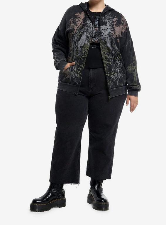 Hot Topic Defiant Wings & Filigree Washed Girls Hoodie Plus Size