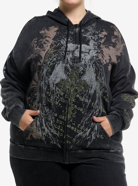 hot topic Defiant Wings & Filigree Washed Girls Hoodie Plus Size