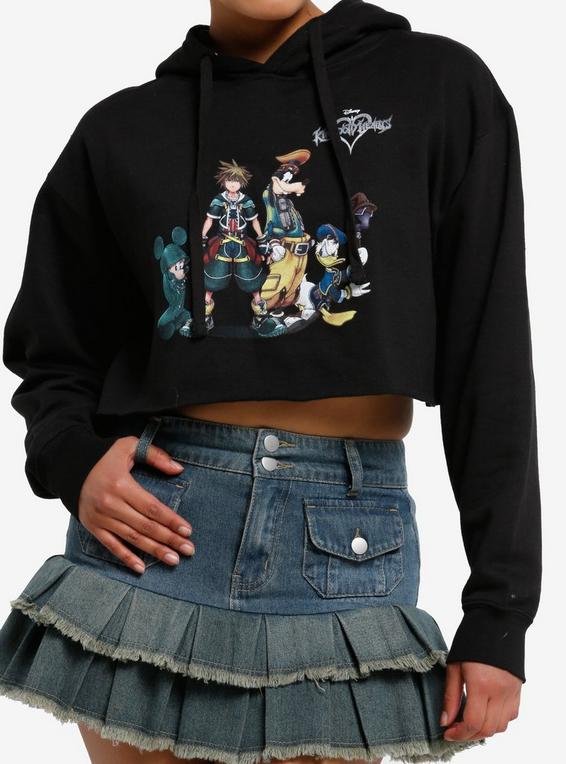 hot topic Disney Kingdom Hearts Group Girls Crop Hoodie MULTI