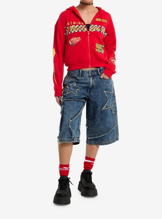 Hot Topic Disney Pixar Cars Lightning McQueen Girls Crop Hoodie MULTI