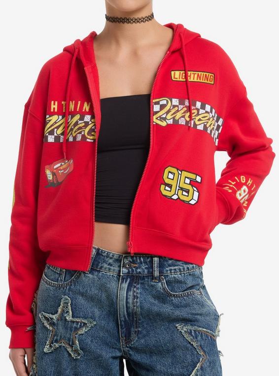 hot topic Disney Pixar Cars Lightning McQueen Girls Crop Hoodie MULTI