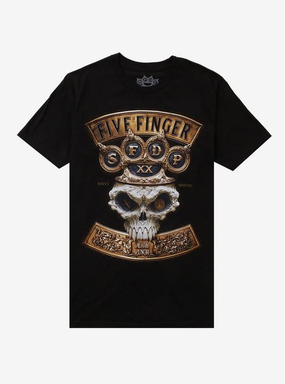 hot topic Five Finger Death Punch Brass Knuckle Crown Skull T-Shirt BLACK