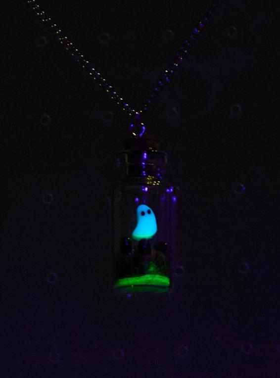 Hot Topic Ghost Pumpkin Patch Glass Jar Pendant Necklace