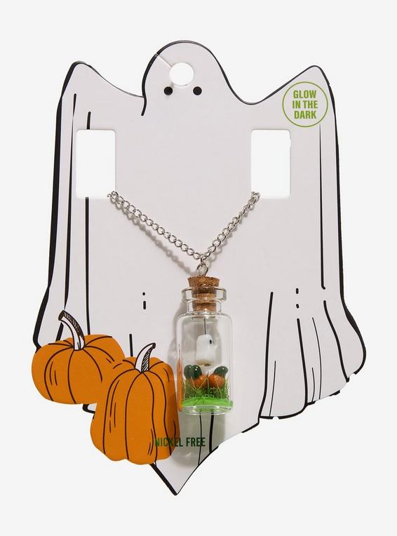 hot topic Ghost Pumpkin Patch Glass Jar Pendant Necklace