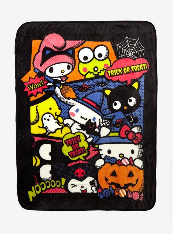 hot topic Hello Kitty And Friends Halloween Grid Throw Blanket