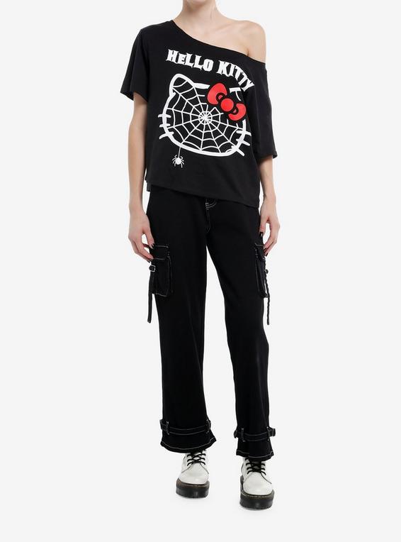 Hot Topic Hello Kitty Spiderweb Off-Shoulder Girls T-Shirt