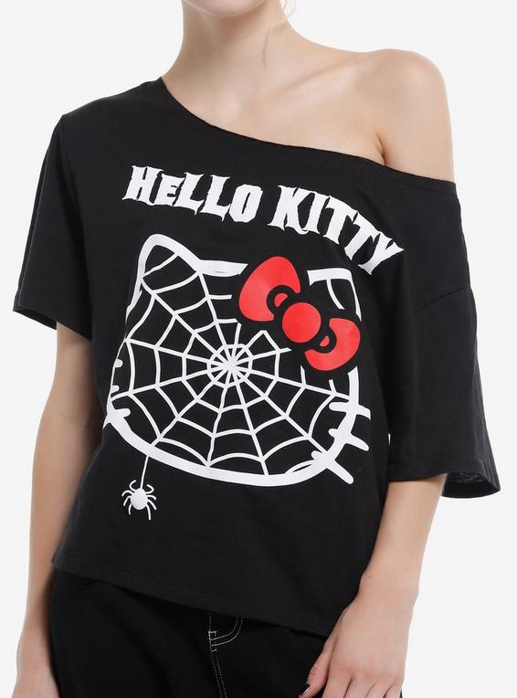 hot topic Hello Kitty Spiderweb Off-Shoulder Girls T-Shirt