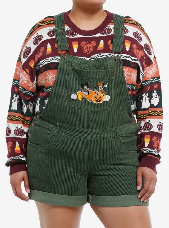 hot topic Her Universe Disney Mickey Mouse & Minnie Mouse Corduroy Shortalls Plus Size MULTI
