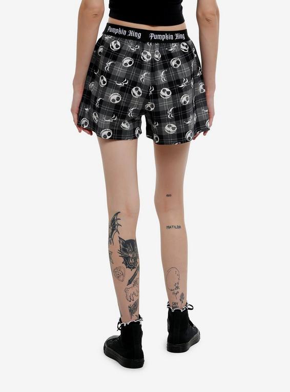 Hot Topic Her Universe The Nightmare Before Christmas Jack Plaid Girls Lounge Shorts BLACK