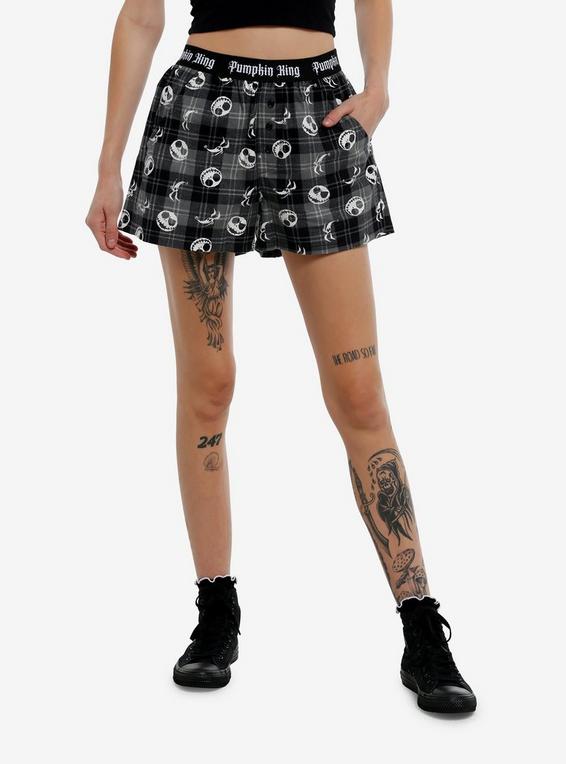 hot topic Her Universe The Nightmare Before Christmas Jack Plaid Girls Lounge Shorts BLACK