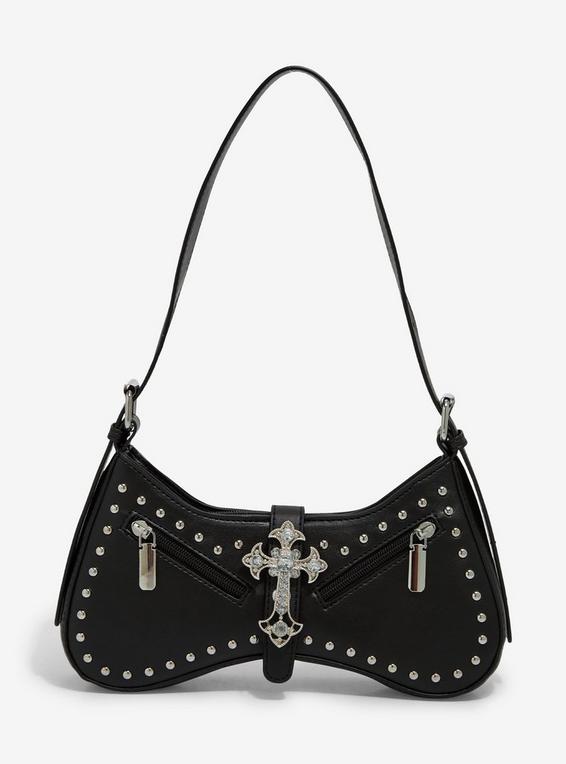 hot topic Black Cross Stud Shoulder Bag