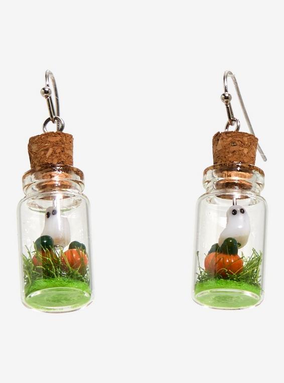 Hot Topic Ghost Pumpkin Patch Glass Jar Earrings
