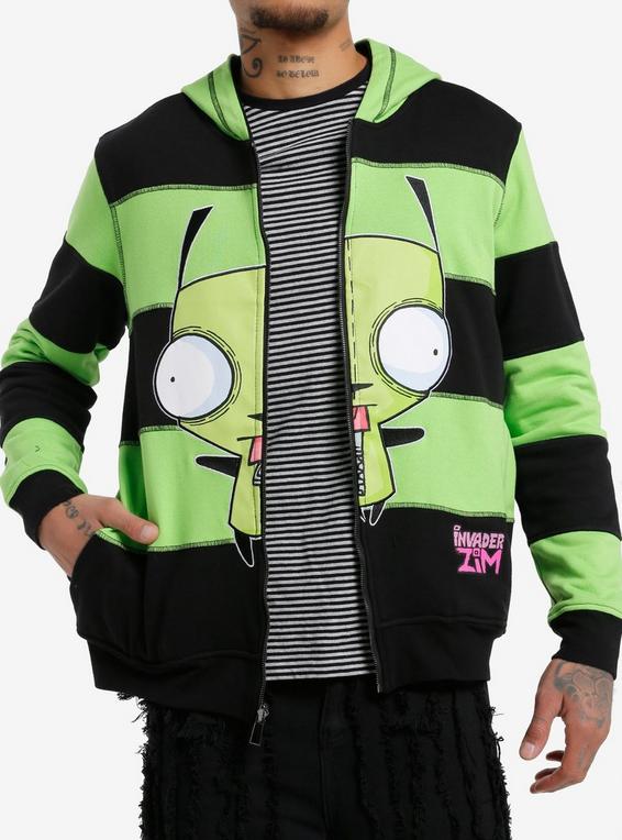 Hot Topic Invader Zim Stripe Reversible Hoodie MULTI