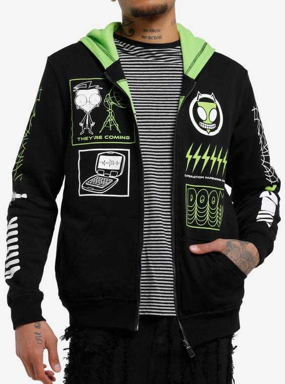 Hot Topic Invader Zim Stripe Reversible Hoodie MULTI