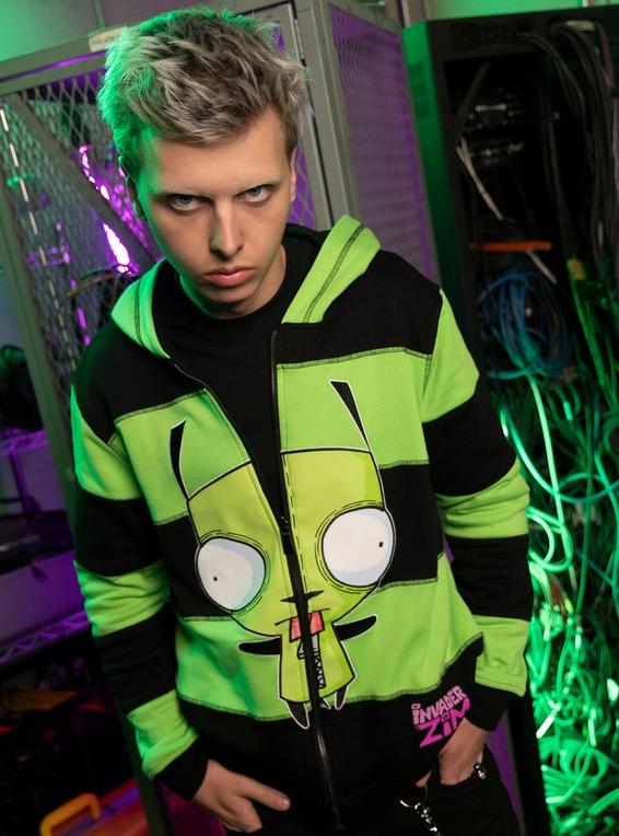 hot topic Invader Zim Stripe Reversible Hoodie MULTI