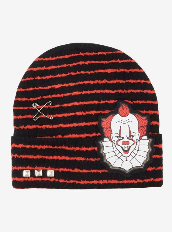 hot topic It Pennywise Black & Red Stripe Stud Beanie