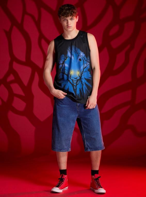 Hot Topic IT Pennywise Forest Face Basketball Jersey NAVY