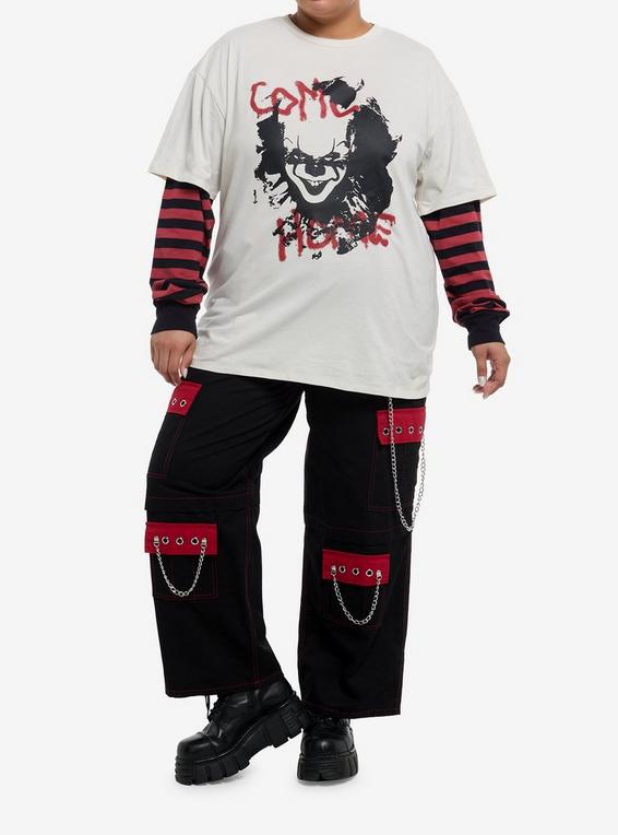 Hot Topic IT Pennywise Oversized Twofer Long-Sleeve T-Shirt Plus Size RED