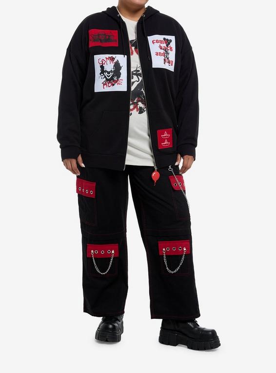 Hot Topic IT Pennywise Patches Girls Oversized Hoodie Plus Size MULTI