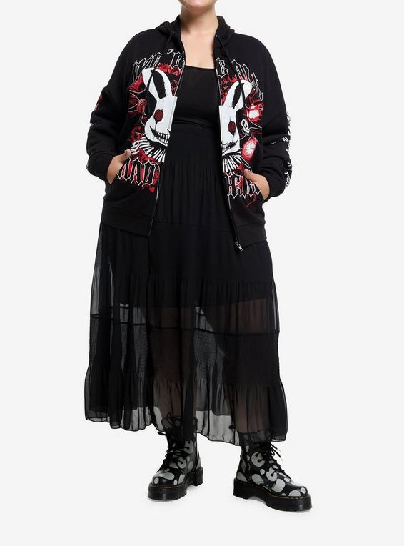 Hot Topic Mad Tea Party White Rabbit Girls Hoodie Plus Size RED