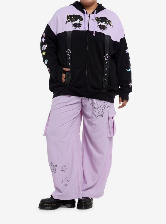 Hot Topic Magical Twin Comets Grommet Strap Color-Block Girls Oversized Hoodie Plus Size BLACK