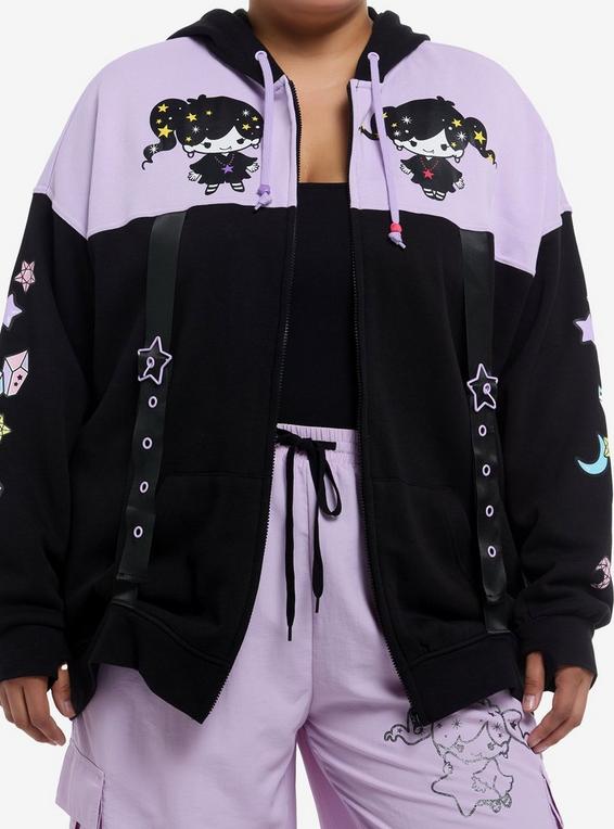 hot topic Magical Twin Comets Grommet Strap Color-Block Girls Oversized Hoodie Plus Size BLACK