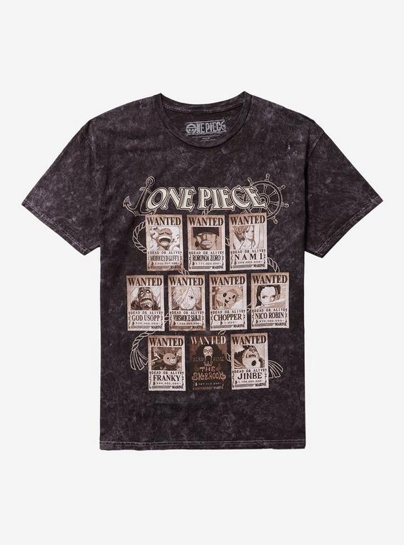 hot topic One Piece Wanted Posters Grid Dark Wash T-Shirt MULTI
