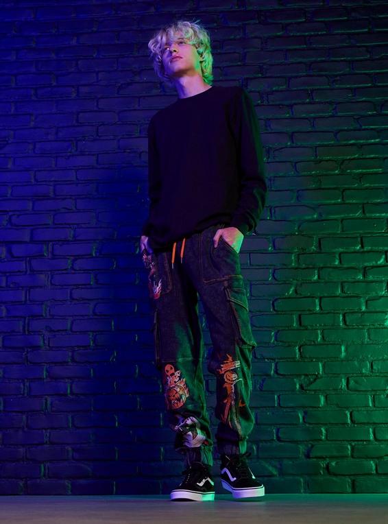 Hot Topic Our Universe The Nightmare Before Christmas Pumpkin King Dark Wash Jogger Sweatpants GREY