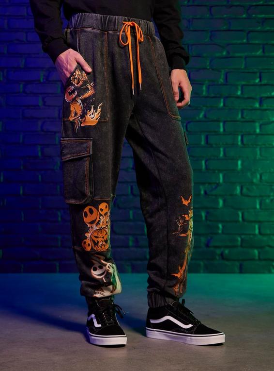Hot Topic Our Universe The Nightmare Before Christmas Pumpkin King Dark Wash Jogger Sweatpants GREY