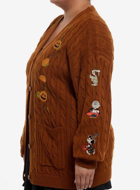 Hot Topic Peanuts Halloween Cable Knit Girls Cardigan Plus Size MULTI
