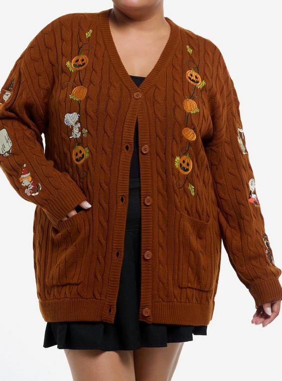 hot topic Peanuts Halloween Cable Knit Girls Cardigan Plus Size MULTI