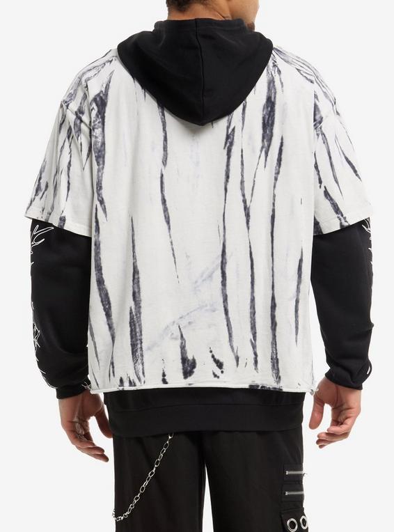 Hot Topic Rib Cage White & Black Wash Oversized Twofer Hoodie BLACK