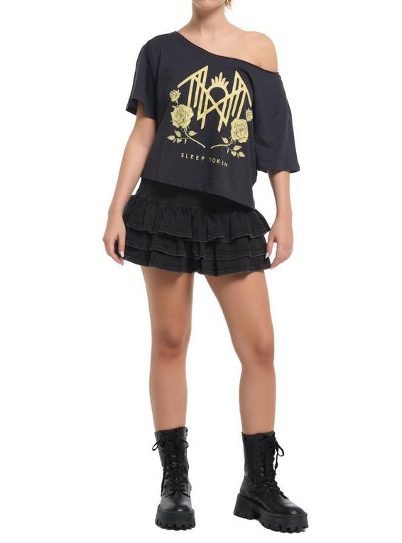 Hot Topic Sleep Token Roses Off-Shoulder Girls T-Shirt BLACK