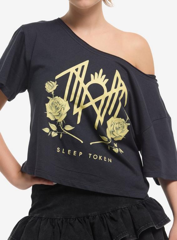 hot topic Sleep Token Roses Off-Shoulder Girls T-Shirt BLACK