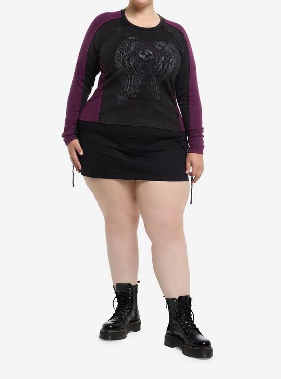 Hot Topic Social Collision Black & Wine Winged Skull Girls Long-Sleeve T-Shirt Plus Size