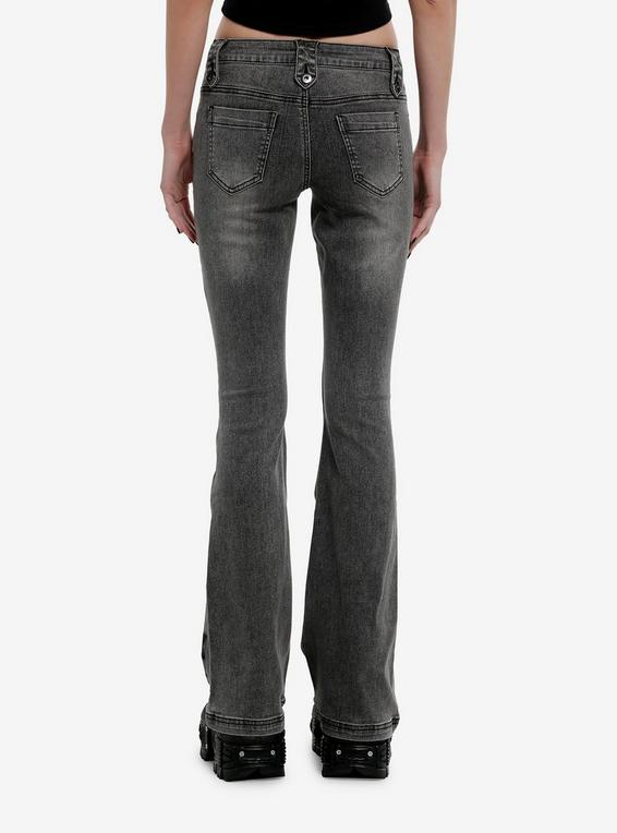Hot Topic Social Collision Grey Star Low-Rise Flare Jeans BLACK