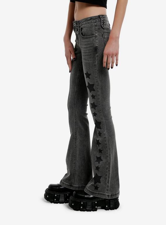Hot Topic Social Collision Grey Star Low-Rise Flare Jeans BLACK