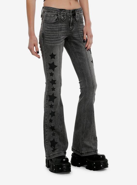 hot topic Social Collision Grey Star Low-Rise Flare Jeans BLACK