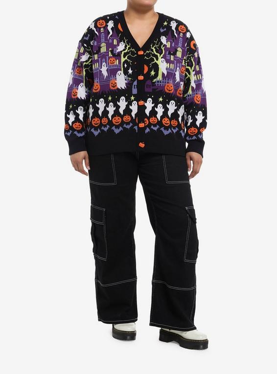 Hot Topic Social Collision Halloween Haunted House Girls Cardigan Plus Size MULTI