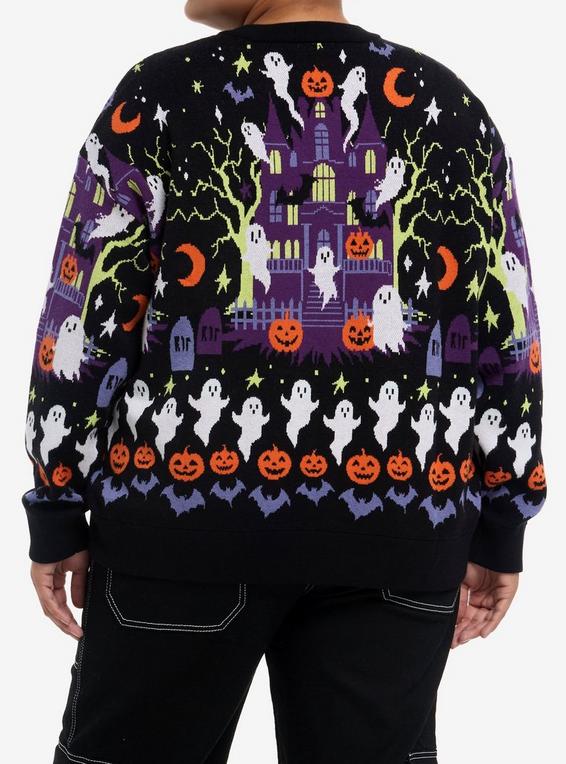 Hot Topic Social Collision Halloween Haunted House Girls Cardigan Plus Size MULTI